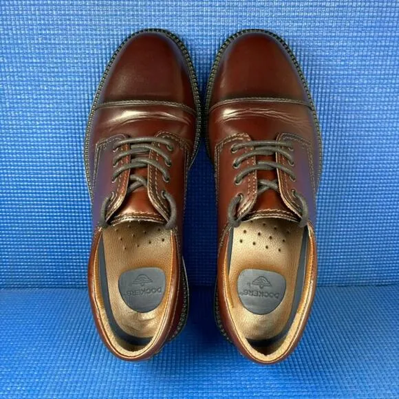 🔴 DOCKERS GORDON CAP TOE OXFORD Men`s Size 9M Burgundy Dress Shoes 90-2219