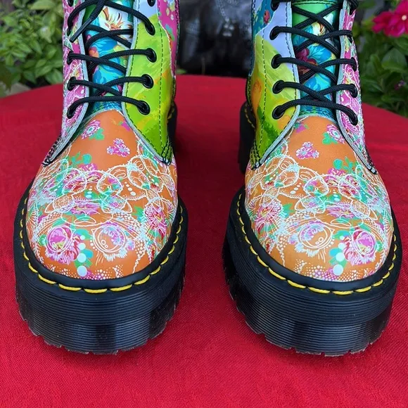🌺 🐱 Dr. Martens Jadon Daze Psychedelic Platform Colorful Floral Boots 🐰 🌺