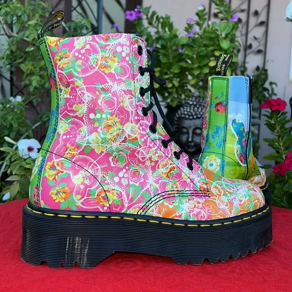 🌺 🐱 Dr. Martens Jadon Daze Psychedelic Platform Colorful Floral Boots 🐰 🌺