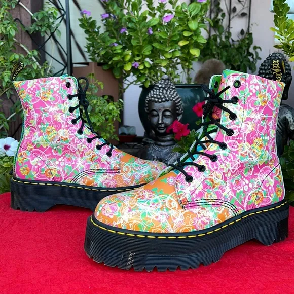 🌺 🐱 Dr. Martens Jadon Daze Psychedelic Platform Colorful Floral Boots 🐰 🌺