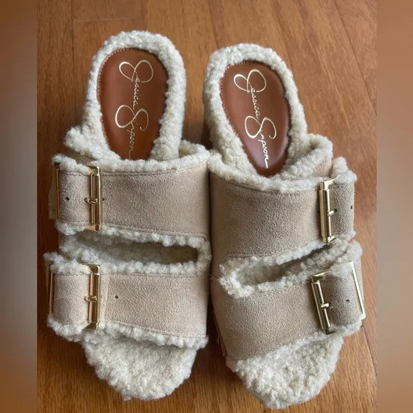 🆕 Jessica Simpson Cyriss Faux Shearling Upper Platform Sandals Size 8
