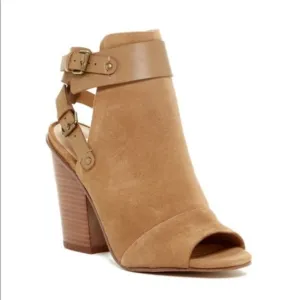 🛍️ Joe's Jeans Petra Suede Peep Toe Tobacco Tan Block Heel Sandals Size 5.5