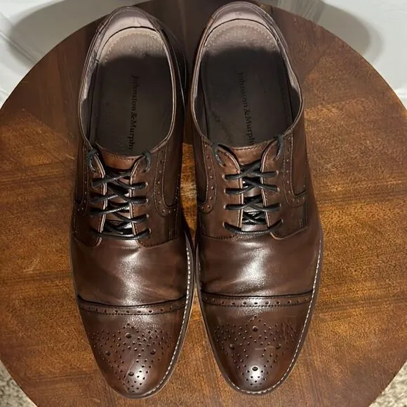 🔥🔥 Johnston &amp; Murphy Derby 59-1993 Leather Dress Shoe 10.5M Carriker Cap Toe