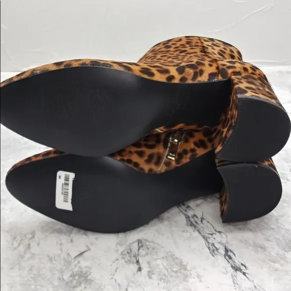 - Marc Fisher Leather Calf Hair Leopard   Animal Print Chunky Block Heel Boot