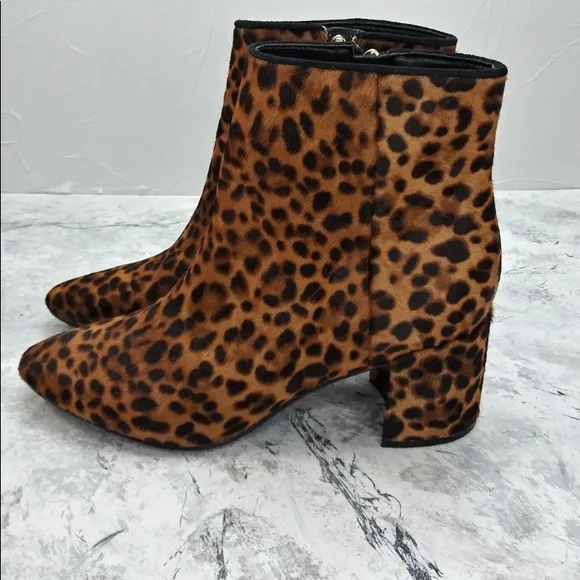 - Marc Fisher Leather Calf Hair Leopard   Animal Print Chunky Block Heel Boot