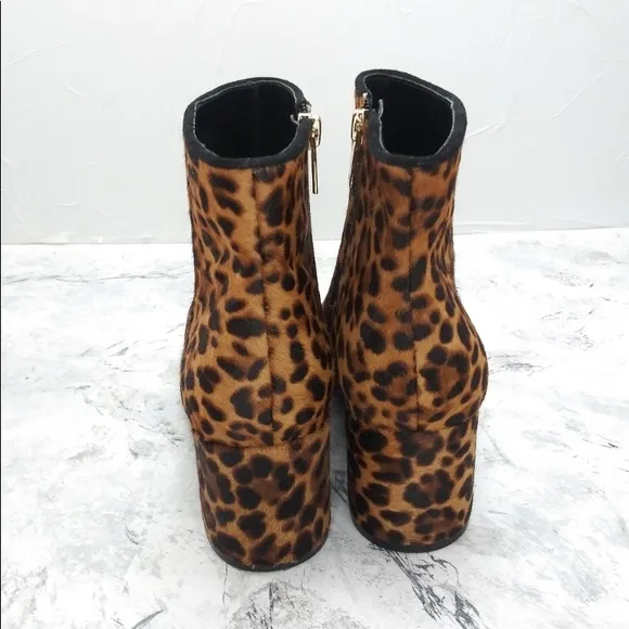 - Marc Fisher Leather Calf Hair Leopard   Animal Print Chunky Block Heel Boot