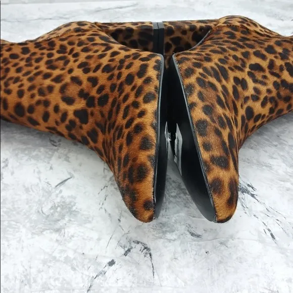 - Marc Fisher Leather Calf Hair Leopard   Animal Print Chunky Block Heel Boot