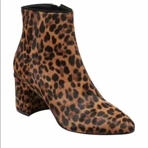- Marc Fisher Leather Calf Hair Leopard   Animal Print Chunky Block Heel Boot