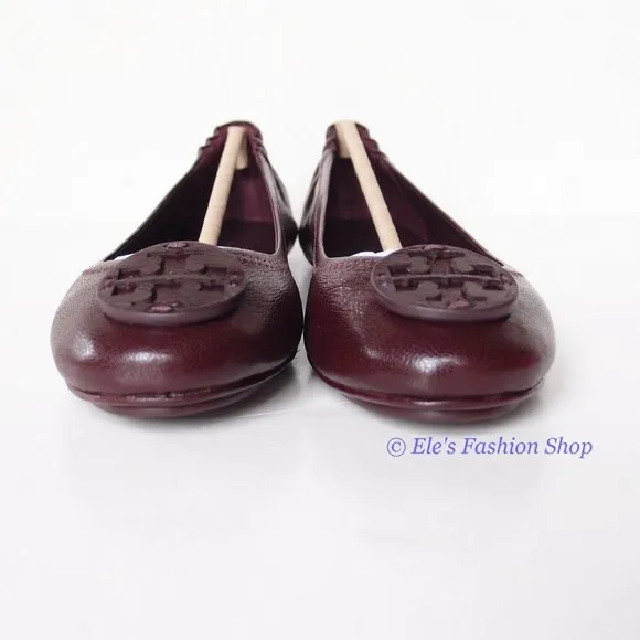 ❤️ NIB Tory Burch Minnie Leather Travel Ballet Flat PLUM US 7.5 8 8.5 AUTHENTIC