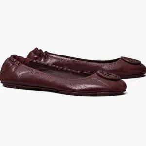 ❤️ NIB Tory Burch Minnie Leather Travel Ballet Flat PLUM US 7.5 8 8.5 AUTHENTIC