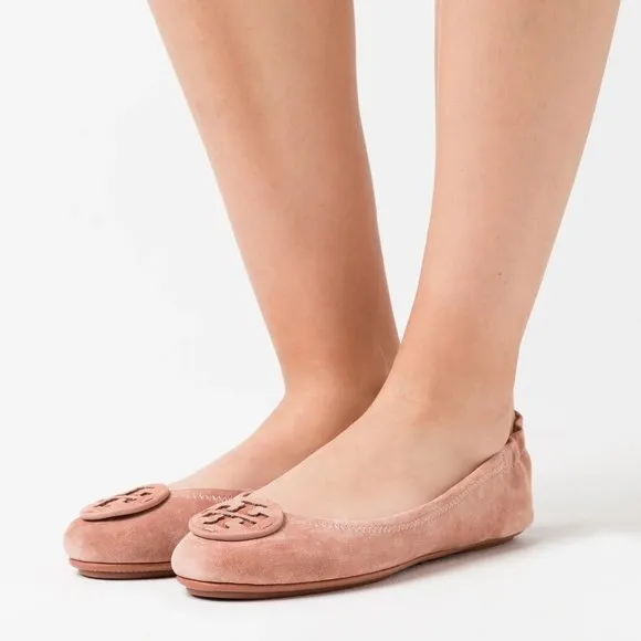 ❤️ NIB Tory Burch Minnie Leather Travel Ballet Flat PLUM US 7.5 8 8.5 AUTHENTIC
