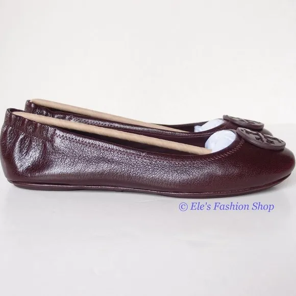 ❤️ NIB Tory Burch Minnie Leather Travel Ballet Flat PLUM US 7.5 8 8.5 AUTHENTIC