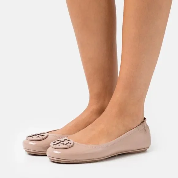 ❤️ NIB Tory Burch Minnie Leather Travel Ballet Flat PLUM US 7.5 8 8.5 AUTHENTIC