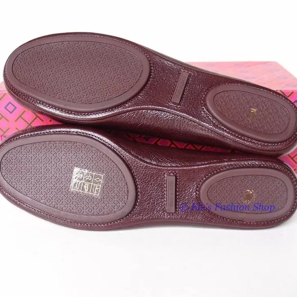 ❤️ NIB Tory Burch Minnie Leather Travel Ballet Flat PLUM US 7.5 8 8.5 AUTHENTIC