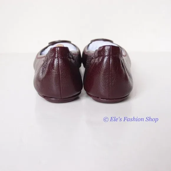 ❤️ NIB Tory Burch Minnie Leather Travel Ballet Flat PLUM US 7.5 8 8.5 AUTHENTIC