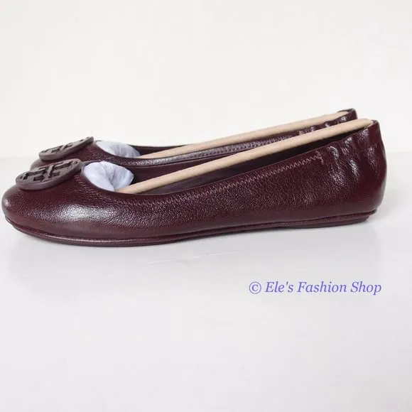 ❤️ NIB Tory Burch Minnie Leather Travel Ballet Flat PLUM US 7.5 8 8.5 AUTHENTIC