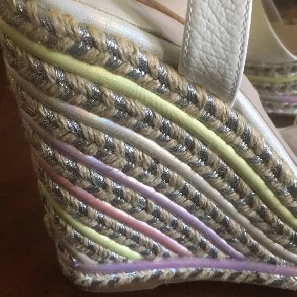 🆕 Sophia Webster Lucita Braided Metallic Jute Wedge Espadrille Leather Sandals