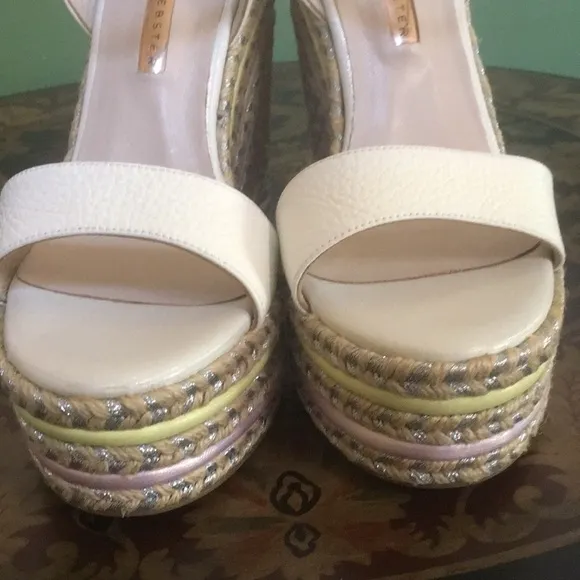 🆕 Sophia Webster Lucita Braided Metallic Jute Wedge Espadrille Leather Sandals