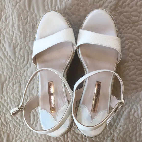 🆕 Sophia Webster Lucita Braided Metallic Jute Wedge Espadrille Leather Sandals