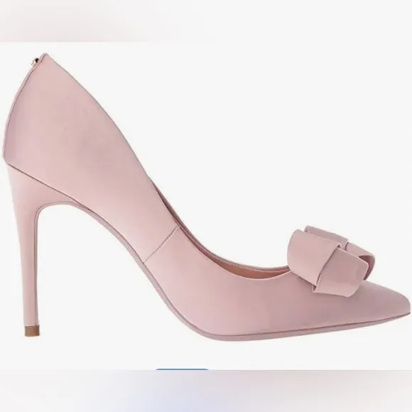 🎀 Ted Baker Skalett Pumps New-in-box light pink satin 4” heel w/bows, Sz37.5/7