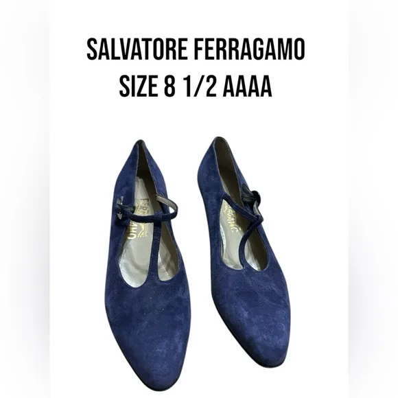 111. 👠 Salvatore Ferragamo ladies violet purple suede shoes 81/2 AAAA