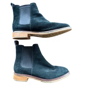 $140 CLARKS Desert Peak Black Suede Chelsea Boots Leather Ankle Booties SIZE W9