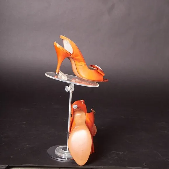 1950s Orange Peep Toe Button Bow Slingback Heels Shoes