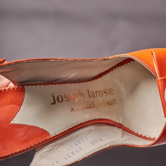 1950s Orange Peep Toe Button Bow Slingback Heels Shoes