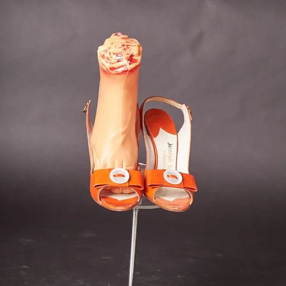 1950s Orange Peep Toe Button Bow Slingback Heels Shoes