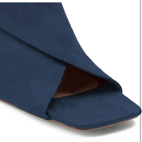 2” Chunky Heel Open Toe Booties Suede Side Cut-Out Ankle Boots Square Peep Toe