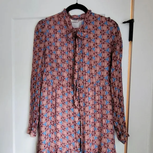 $428 Marie Oliver Khloe Tie-Neck Ruffle Maxi Dress Size Small Pink Blue