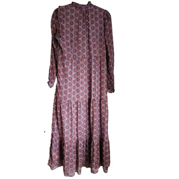 $428 Marie Oliver Khloe Tie-Neck Ruffle Maxi Dress Size Small Pink Blue
