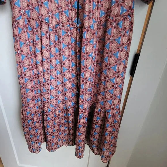 $428 Marie Oliver Khloe Tie-Neck Ruffle Maxi Dress Size Small Pink Blue