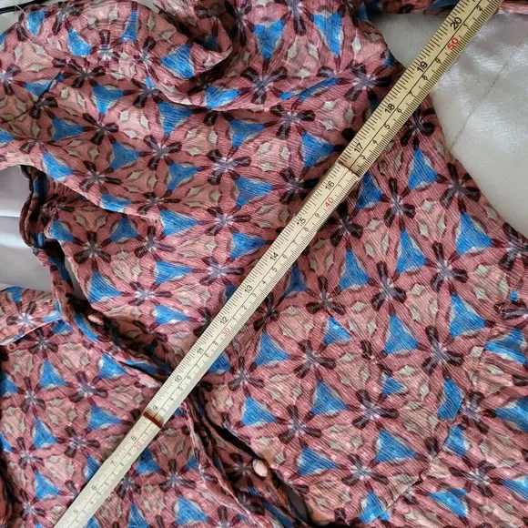 $428 Marie Oliver Khloe Tie-Neck Ruffle Maxi Dress Size Small Pink Blue