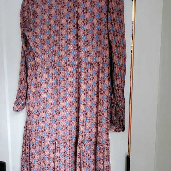 $428 Marie Oliver Khloe Tie-Neck Ruffle Maxi Dress Size Small Pink Blue