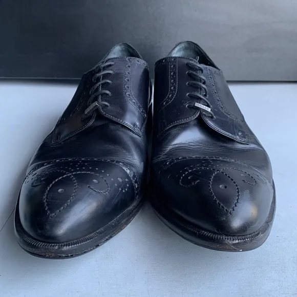 467 Bally &quot;Orlano&quot; Men's Size 12 Black‎ Leather Cap Toe Brogue Dress Shoes