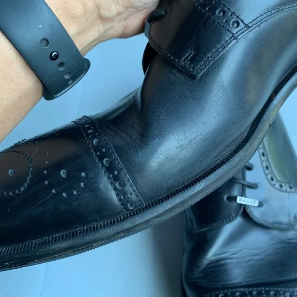 467 Bally &quot;Orlano&quot; Men's Size 12 Black‎ Leather Cap Toe Brogue Dress Shoes
