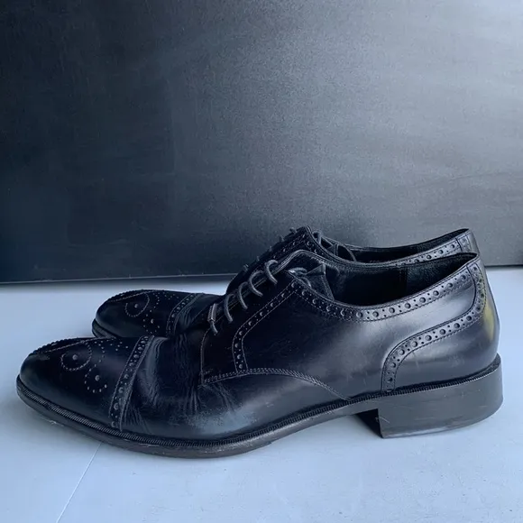 467 Bally &quot;Orlano&quot; Men's Size 12 Black‎ Leather Cap Toe Brogue Dress Shoes