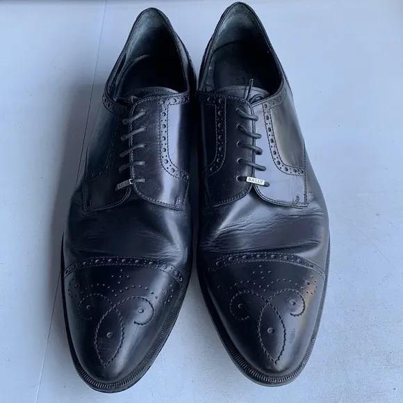467 Bally &quot;Orlano&quot; Men's Size 12 Black‎ Leather Cap Toe Brogue Dress Shoes
