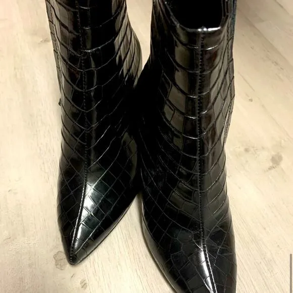8/ Alice   Olivia Delanie Croc Print Leather Boots.