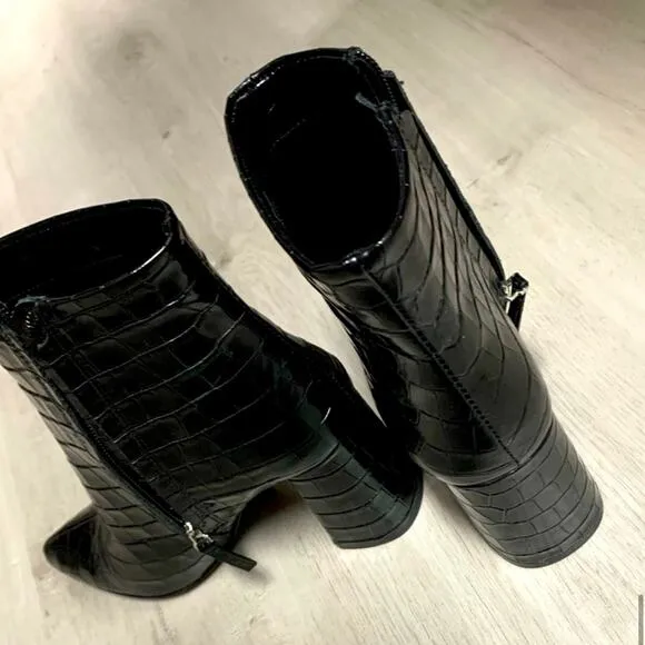 8/ Alice   Olivia Delanie Croc Print Leather Boots.