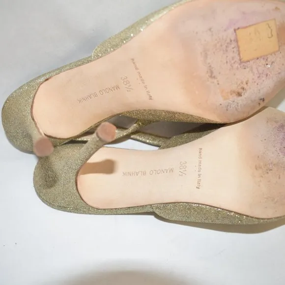 $810 MANOLO BLAHNIK allura slingback pump GOLD GLITTER 105MM  38.5 (D15)