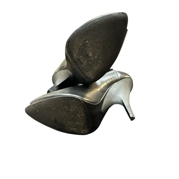 $895 ALEXANDER WANG BLACK LEATHER PEEP TOE HEEL SHOES 37