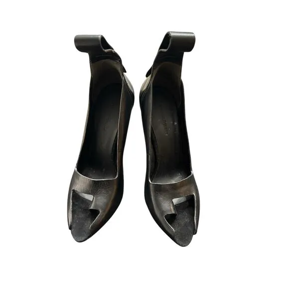 $895 ALEXANDER WANG BLACK LEATHER PEEP TOE HEEL SHOES 37