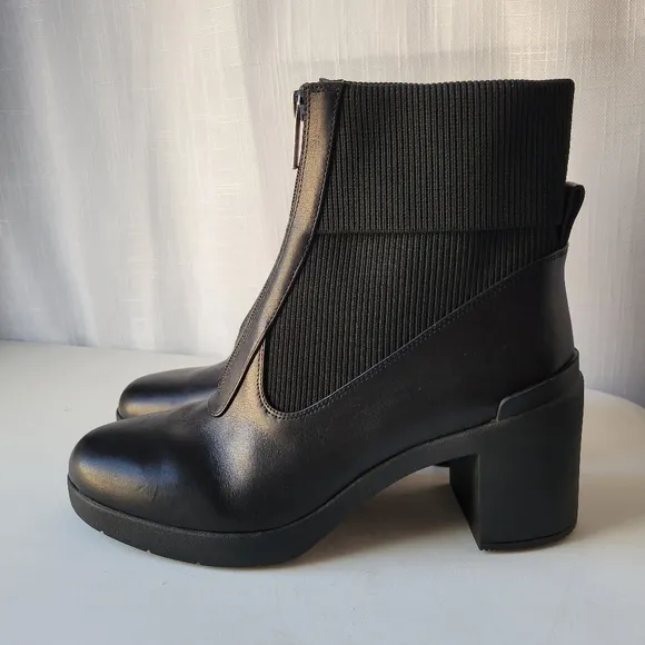 ABEO Metropolis Zip women's chunky heel leather boots size 9