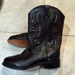 Abilene Black Cherry Round Toe Pull On Cowboy Boots 10.5 USA Made