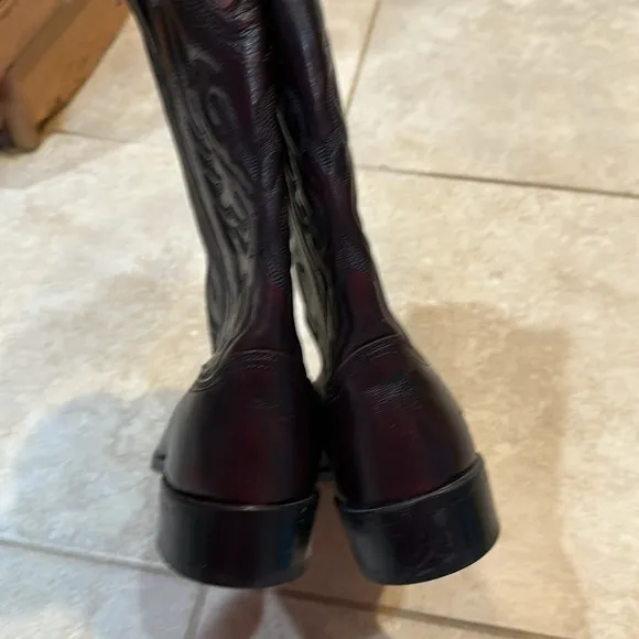 Abilene Black Cherry Round Toe Pull On Cowboy Boots 10.5 USA Made