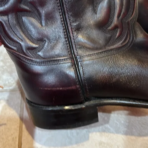 Abilene Black Cherry Round Toe Pull On Cowboy Boots 10.5 USA Made