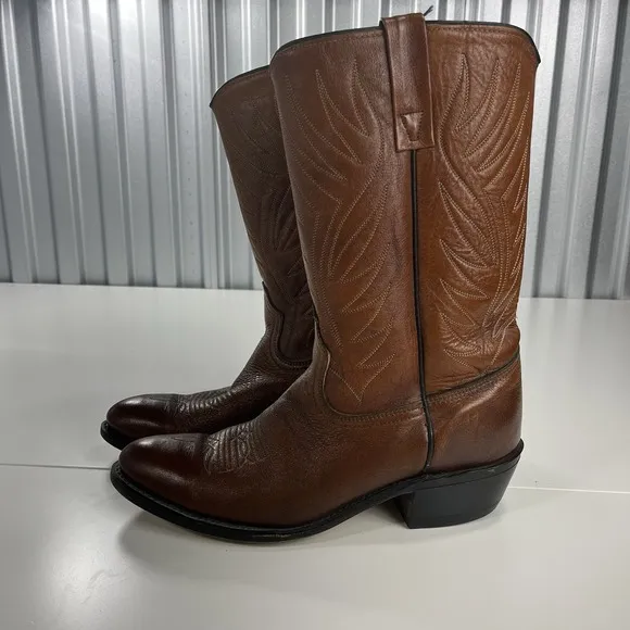 ACME Brown Leather Cowboy Boots-SZ 8D-Stitch Strap-Made in USA-Horse Retired