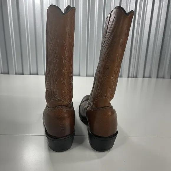 ACME Brown Leather Cowboy Boots-SZ 8D-Stitch Strap-Made in USA-Horse Retired